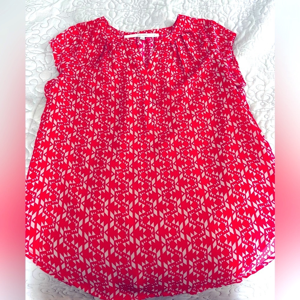 Fun2Fun Hudson Split Neck Blouse - S - Bright Pink